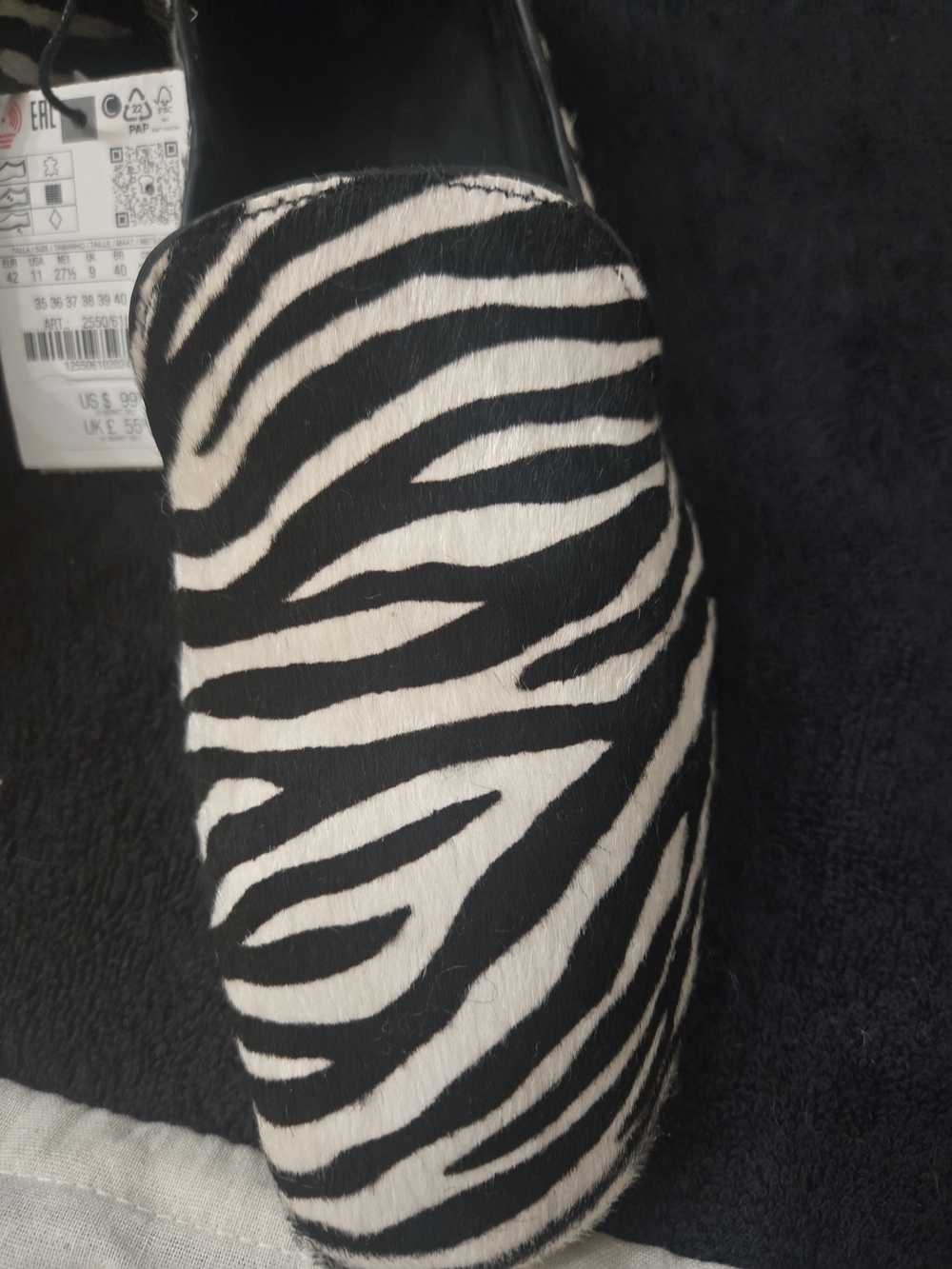 ZARA Zebra Print Loafers - Black & White Size 42/11 Dustbag Incl. NWT - Picture 4 of 12